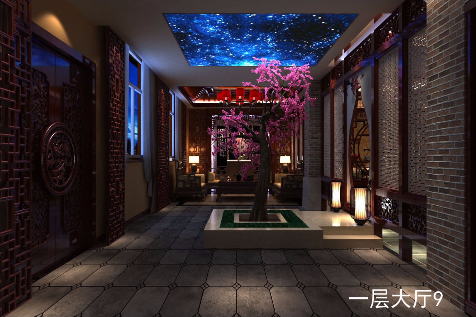 天津新中式會所設計一層效果